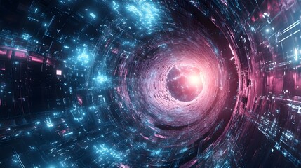 A cosmic futuristic tunnel of energy and technology