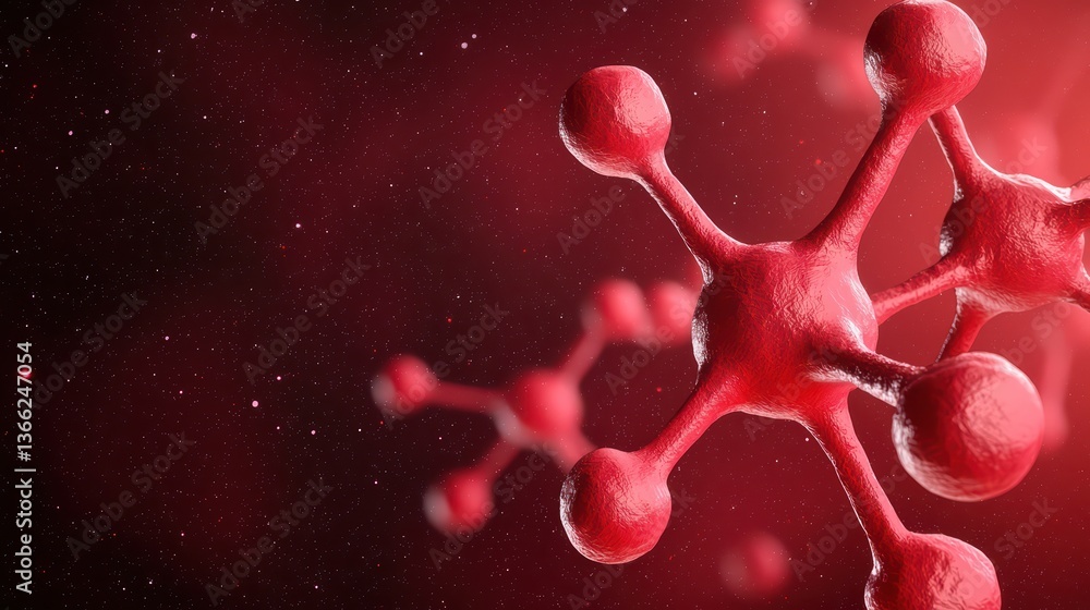 Poster red molecular structure on abstract background
