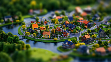 Obraz premium Detailed Miniature Model Town By River