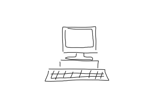  line abstract illustration of a vintage computer