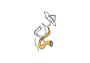  line abstract illustration of a jazz musician playing the trumpet