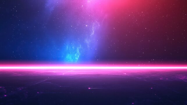 Abstract space nebula, vibrant colors, glowing horizon. Potential use for wallpaper or background image.