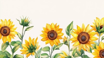 Watercolor sunflowers border,  nature,  background,  floral,  design