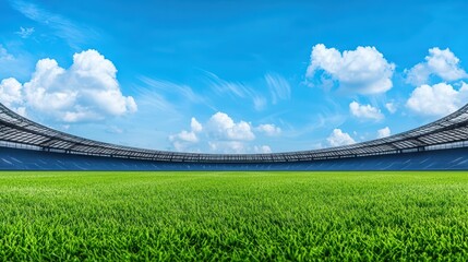 Fototapeta premium Bright stadium field under clear blue sky