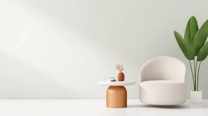 Cozy modern chair with plant and side table decor