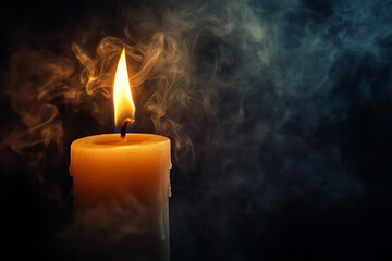 Burning Candle with Smoke, Dark Background, Mystical Atmosphere, Dramatic Lighting
