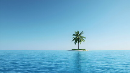 Obraz premium Solitary Palm Tree On Tropical Island