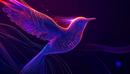 Neon Bird Digital Art Abstract Wireframe Wings Flight