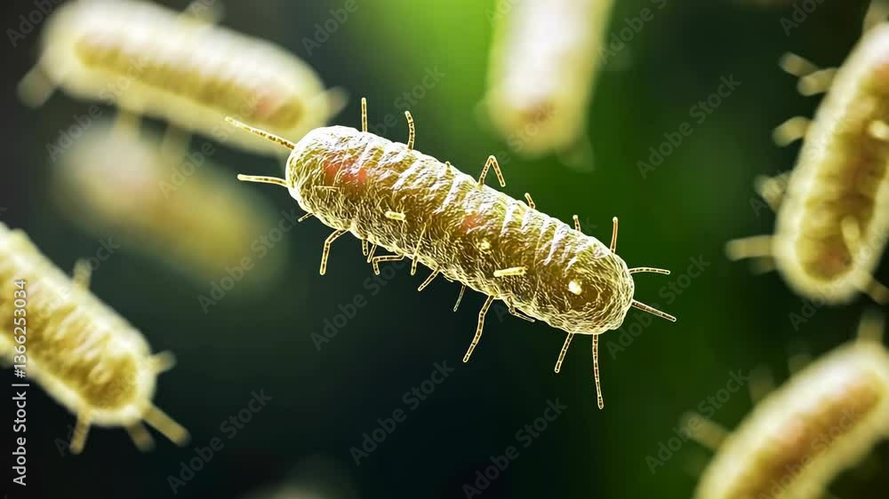 Poster bacteria underwater showcasing unique structure and movement in vibrant colors at the microscopic le