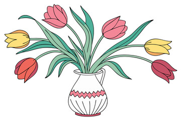 Beautiful Tulip Flowers in Vase – Vector Design