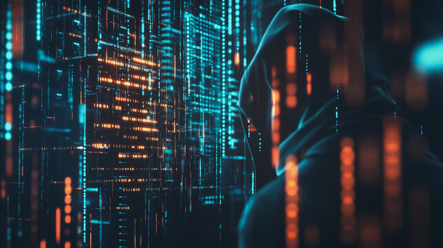 Hackers are planning to hack and attack Zeroday networks and cyber security systems in Smart digital city with Data center on cloud cyber security and Blue Binary Data Software Programming Code 