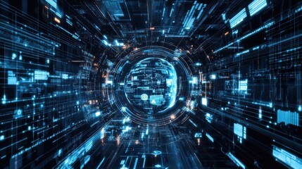 Fototapeta premium An AI powered system enhancing cybersecurity by analyzing real time network traffic, threat intelligence, and system vulnerabilities for proactive protection