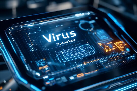 Digital interface displaying the detection of a computer virus infection