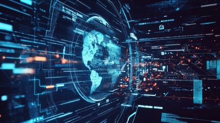 An AI powered system enhancing cybersecurity threat intelligence by analyzing global network traffic and attack patterns, futuristic AI-driven security platform, Cyber defense technology style