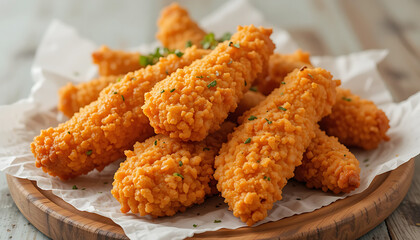 Crispy Golden Fried Chicken Tenders with Fresh Parsley Garnish