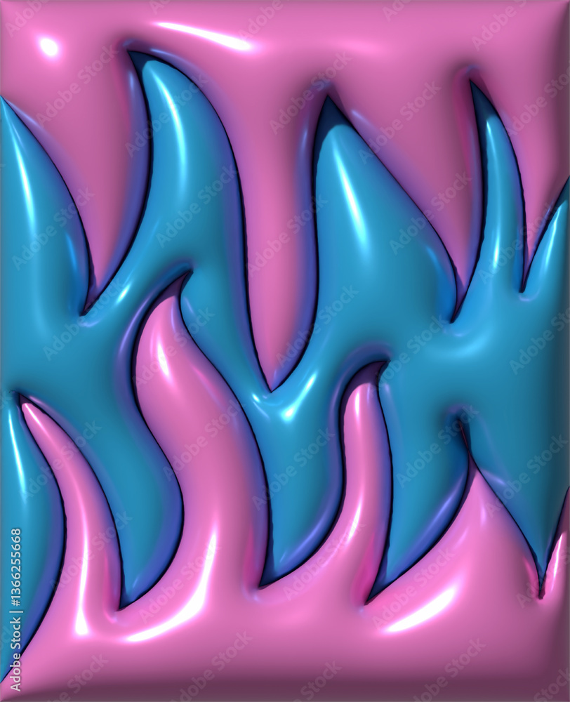 Poster turquoise waves protrude above the pink base, creating a dynamic three-dimensional effect. 3d render