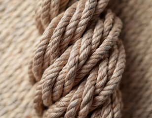 Twisted natural fiber rope, showcasing intricate texture and earthy tones.