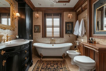 Elegant Luxury Bathroom Interior Design Modern Freestanding Tub Gold Sink Home Rich Decor Water     