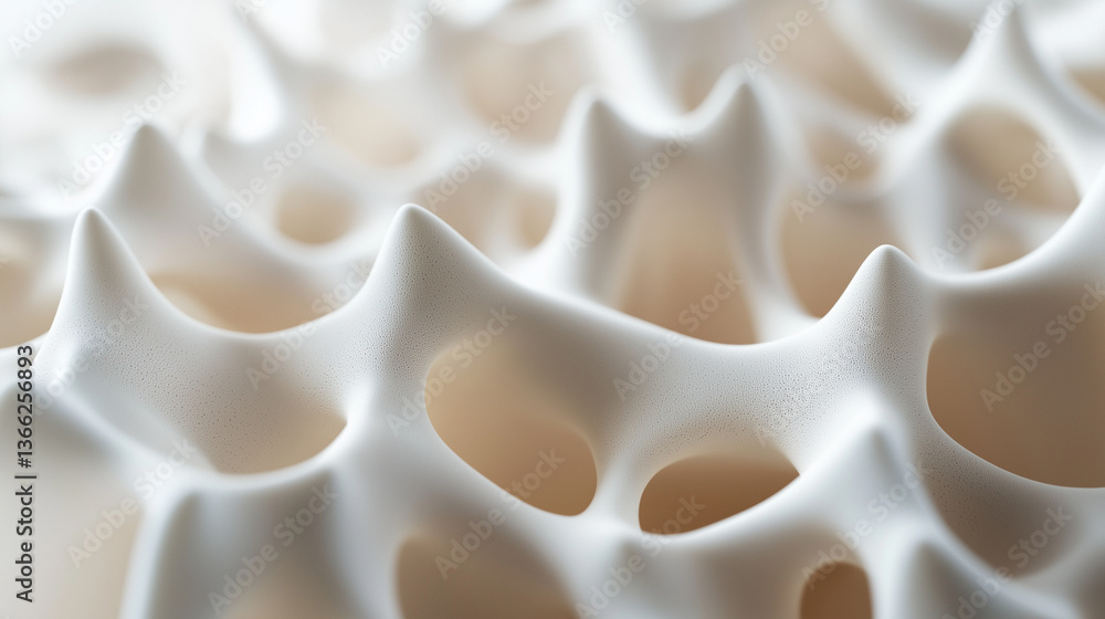 Poster abstract 3d surface with organic, wavy holes creating a fluid and modern texture.