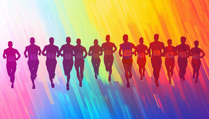Marathon Runners Silhouettes Vibrant Colorful Abstract Race