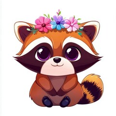 Adorable Cartoon Raccoon with Flower Crown