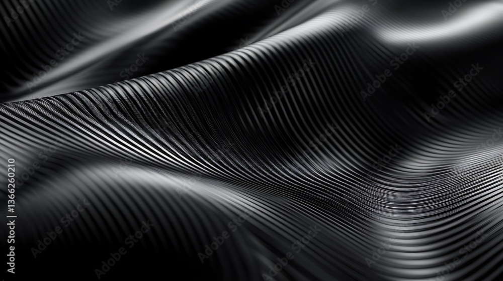 Poster abstract dark wavy texture: deep black surface with smooth lines, modern and sophisticated design fo