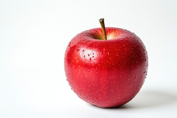 Fresh Red Apple with Water Droplets on White Background, Close Up