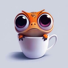 Adorable Cartoon Frog in Teacup - Cute Digital Illustration