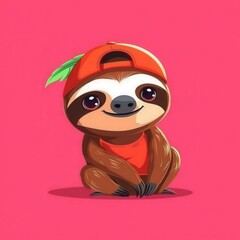 Obraz premium Adorable Sloth Wearing a Baseball Cap - Cute Cartoon Animal Illustration