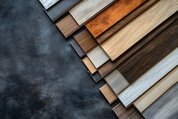 Obraz premium A variety of wood flooring samples on a dark background