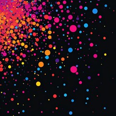 Discover the captivating pattern of colorful dots scattered across a black background, forming a vibrant gradient of pink, orange, blue, purple, and yellow shades that evoke creativity and elegance.