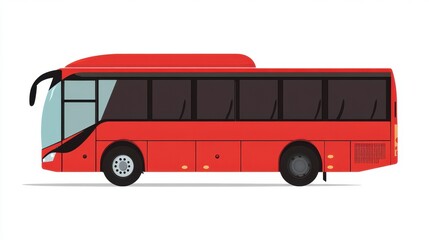 Illustration of a Modern Red Bus with Tinted Windows