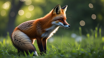 Obraz premium Red Fox in a Lush Meadow at Sunrise