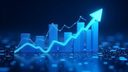 Rising graph showing business growth and success in blue light