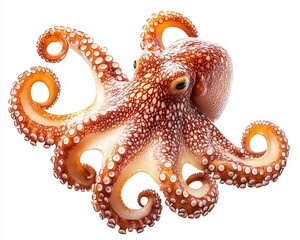 Isolated Octopus with Curling Tentacles Against White Background Studio Shot