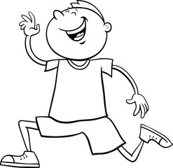 happy cartoon elementary age or teen boy running coloring page