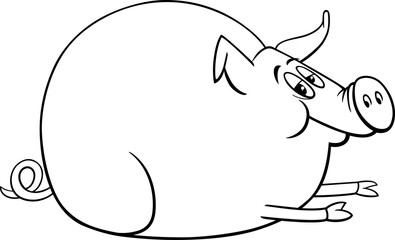happy cartoon pig farm animal character coloring page
