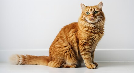 Ginger Cute Cat, Kitten, Isolated on the white background