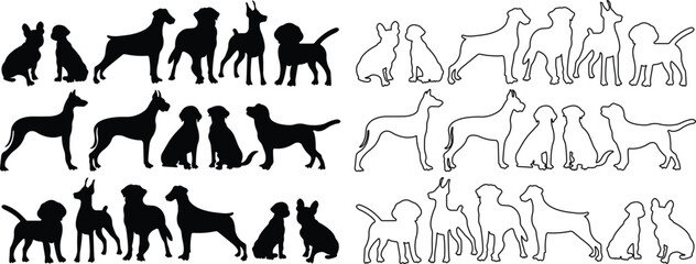 Dog icon in flat, line style set. isolated on transparent background