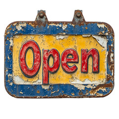 Vintage Open Sign Isolated on Transparent Background for Commercial Use