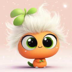 Obraz premium Adorable 3D Render of a Cute Cartoon Creature with Big Eyes and Fluffy White Hair