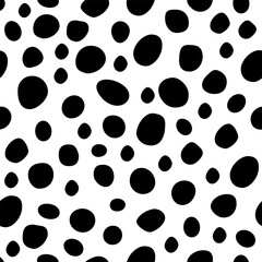Black irregular marker drawn spots isolated on transparent background, creating playful and organic Dalmatian style pattern. Ideal for textiles, design projects, and backgrounds.
