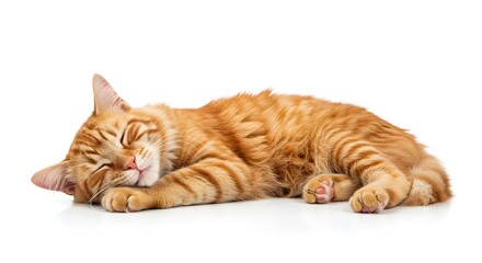 Ginger Cute Cat, Kitten, Isolated on the white background