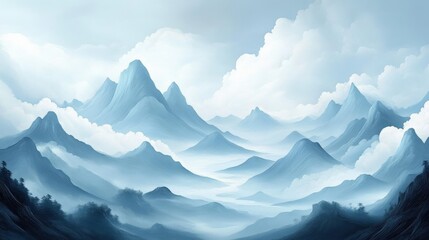 Fototapeta premium A Majestic Mountain Range in a Pastel Blue Haze