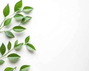 Green Leaves on White Background Nature Mockup with Copy Space