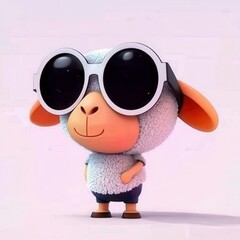 Fototapeta premium Cool Sheep in Sunglasses Adorable 3D Rendered Cartoon Lamb