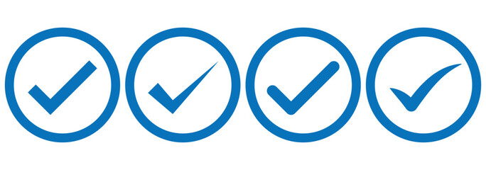 Blue check mark. Correct vote choice isolated symbol. Vector illustration. 