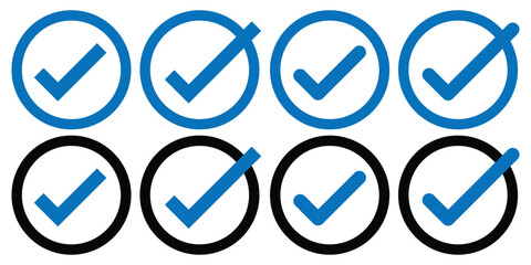 Blue check mark. Correct vote choice isolated symbol. Vector illustration. 