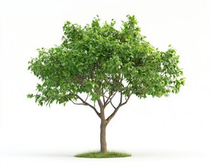 Isolated Young Tree with Green Leaves on White Background for Design