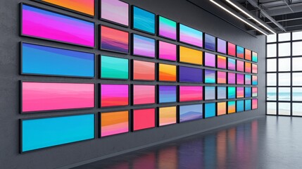 2025 goal setting vision and strategy concept. Colorful abstract art displayed on a modern gallery wall.